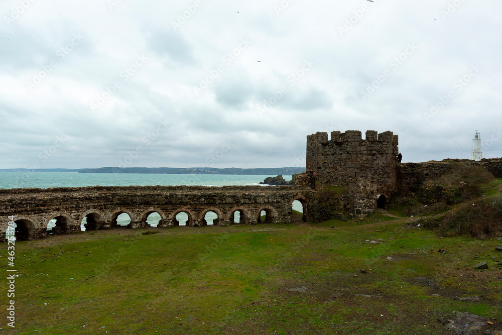 Rumelifeneri, Istanbul, December 23, 2012: Rumelifeneri Castle, locally known as Rumeli Feneri Kalesi or Topçu Kalesi. TURKEY Rumelifeneri, Istanbul, December 23, 2012: Rumelifeneri Castle, locally known as Rumeli Feneri Kalesi or Topçu Kalesi. TURKEY