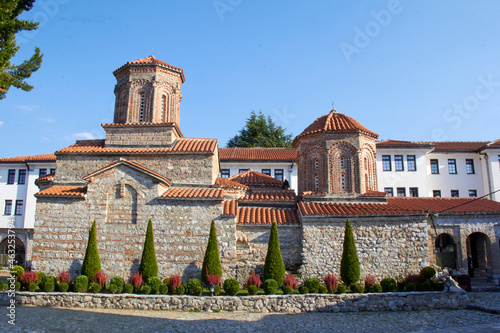 Stone church on view in Ohrid, Macedonian city. Ancient European stone structures.