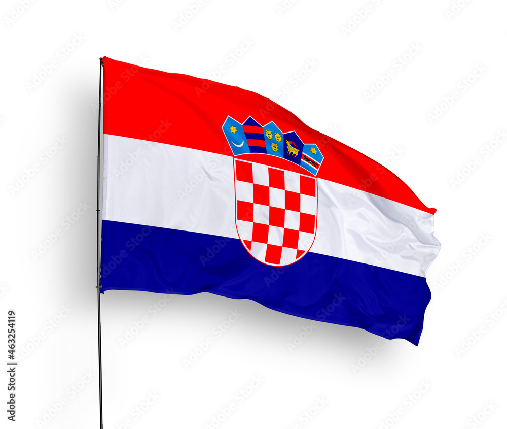 Naklejka premium Croatia flag isolated on white background. close up waving flag of Croatia. flag symbols of Croatia. Concept of Croatia.