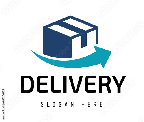 delivery logo isolated on white. delivery vector logo with parcel box and arrow. delivery logo for your buisness design