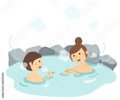 温泉に入る若い女性達