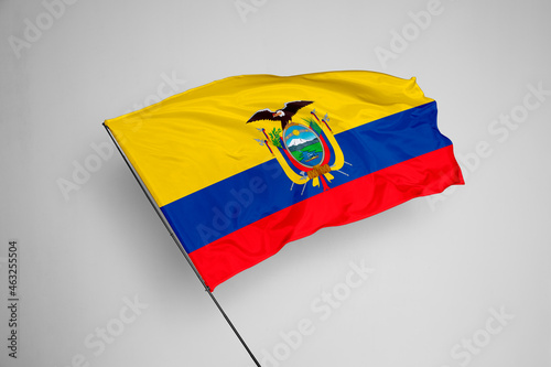 Ecuador flag isolated on white background. close up waving flag of Ecuador. flag symbols of Ecuador. Concept of Ecuador.