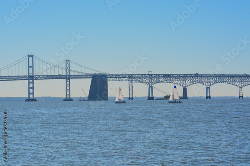 View of Chesapeake Bay Bridge from Sandy Point State Park in Annapolis, Maryland