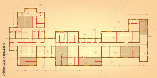 Retro technical blueprint.House architectural plan .Engineering project.Vector illustration.