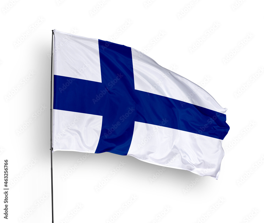 Finland flag isolated on white background. close up waving flag of Finland. flag symbols of Finland. Concept of Finland. Finland flag isolated on white background. close up waving flag of Finland. flag symbols of Finland. Concept of Finland.