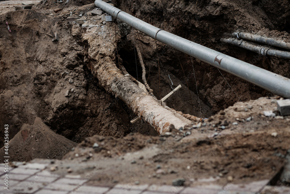 Replacement pipes in the street Replacement pipes in the street