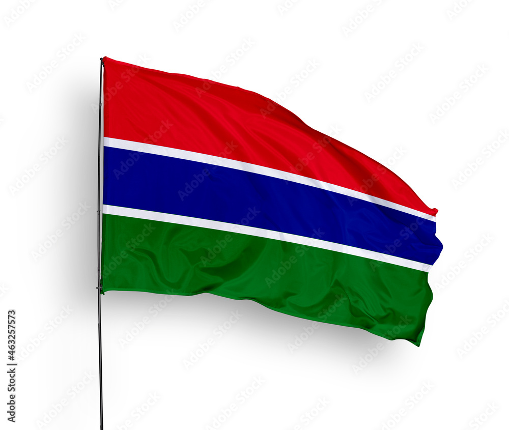Fototapeta premium Gambia flag isolated on white background. close up waving flag of Gambia. flag symbols of Gambia. Concept of Gambia.