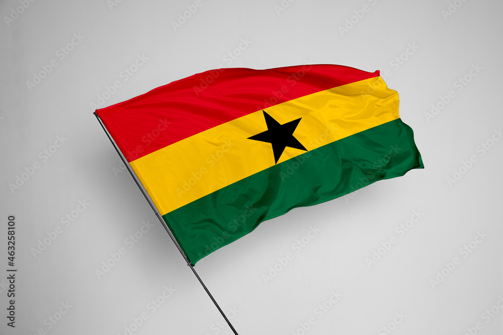 Ghana Flag Isolated On White Background Close Up Waving Flag Of Ghana ghana-flag-isolated-on-white-background-close-up-waving-flag-of-ghana