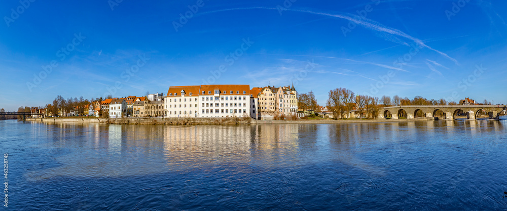 panoramic view to Regensburg with river Danube, Germany