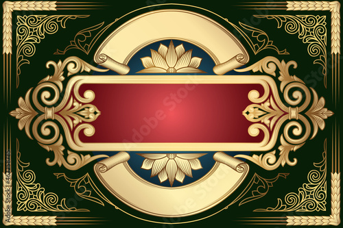Golden ornate decorative vintage design art deco card
