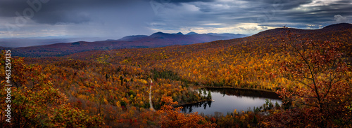 Baker Pond, heart-shaped, in autumn in the Eastern Townships, Quebec Canada photo