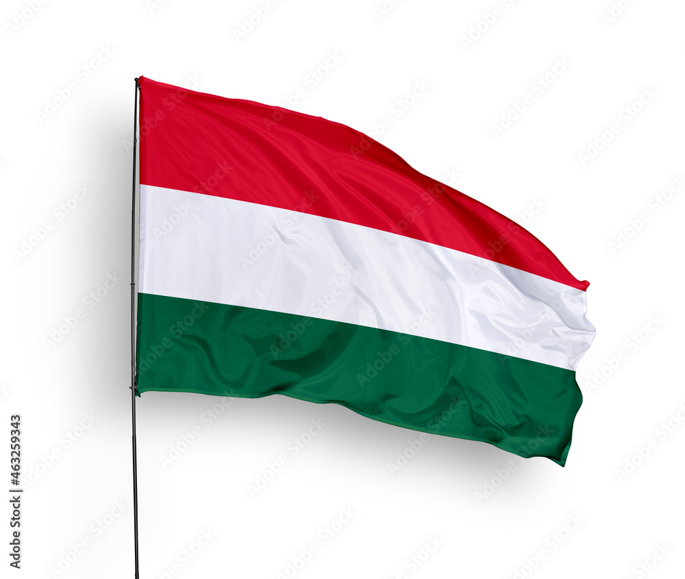 Fototapeta premium Hungary flag isolated on white background. close up waving flag of Hungary. flag symbols of Hungary. Concept of Hungary.
