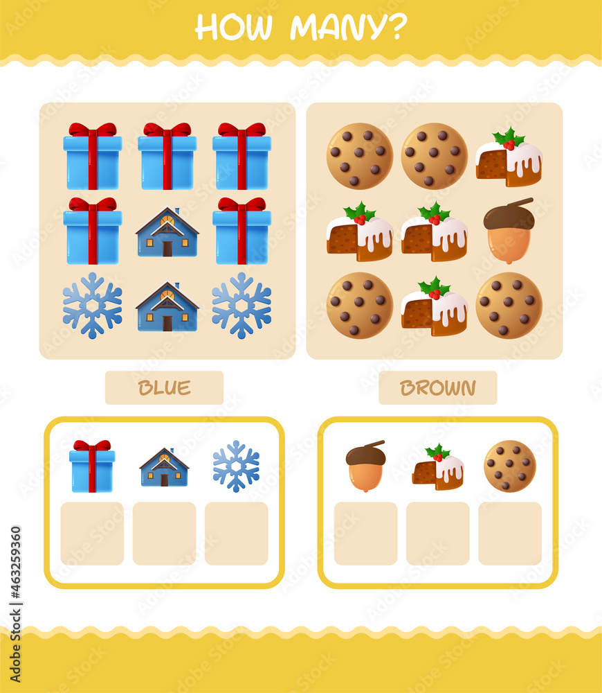 Fototapeta premium How many cartoon christmas. Counting game. Educational game for pre shool years kids and toddlers
