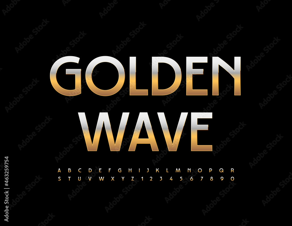 Vector premium Logo Golden Wave. Stylish Elegant Font. Modern Alphabet Letters and Numbers set Vector premium Logo Golden Wave. Stylish Elegant Font. Modern Alphabet Letters and Numbers set