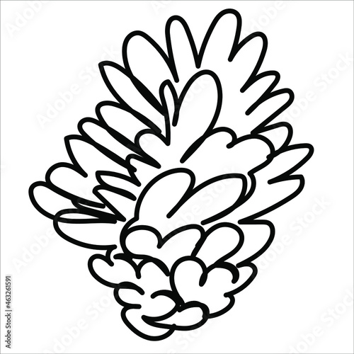 Pinecone in one line on a white background. The symbol of Christmas and New Year. Vector element for holiday cards and banners.