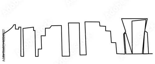 Megapolis one line on white background Outline big city. Black line on isolate. Stock vector illustration.