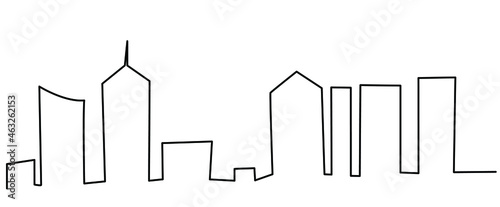 Megapolis one line on white background Outline big city. Black line on isolate. Stock vector illustration.