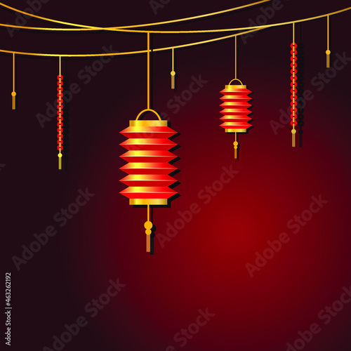 Chinese lantern on the dark red background