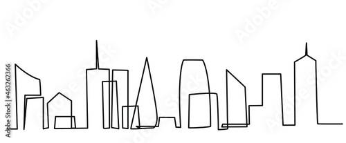 The futuristic shape of skyscrapers. Megapolis One Line White Background Outline Big City Black line on isolate. Stock vector illustration.