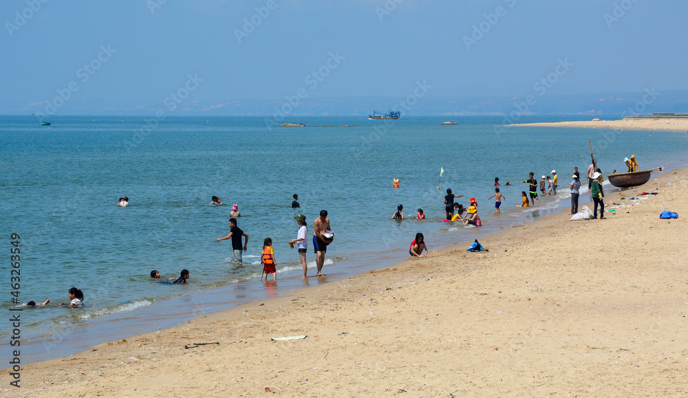 Blue sea scene on a sunny day in Phan Thiet, Vietnam