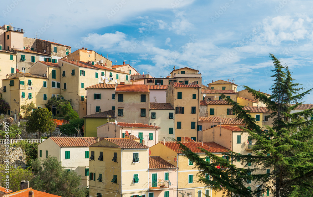 Skyline of Rio Nell`  Elba, the most beautiful village of Island of Elba, Tuscan Archipelago, Tuscany, Italy