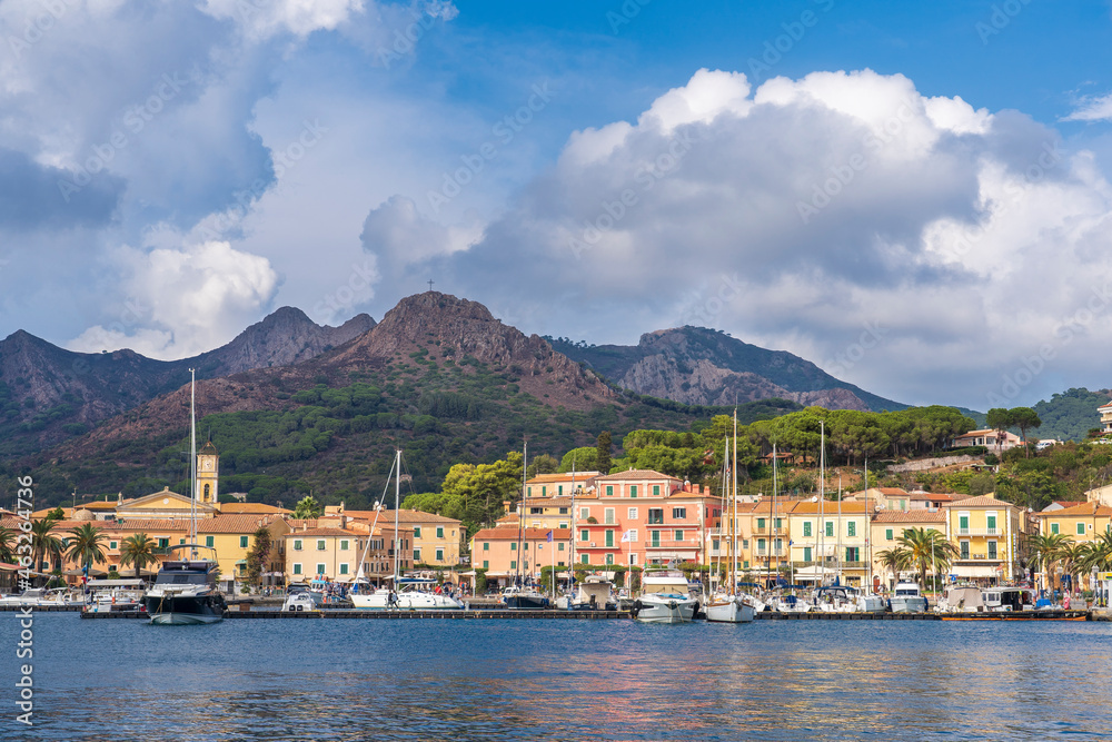 city scape , harbour and  skyline of Porto Azzurro  Island of Elba, Tuscan Archipelago, Tuscany, Italy
