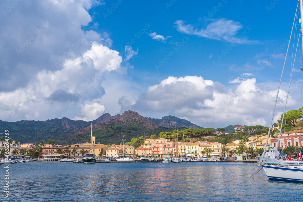 city scape , harbour and  skyline of Porto Azzurro  Island of Elba, Tuscan Archipelago, Tuscany, Italy
