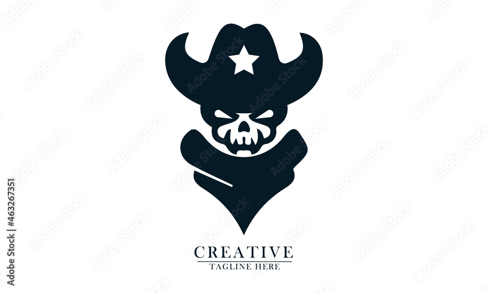 cowboy skull wearing hat and apron