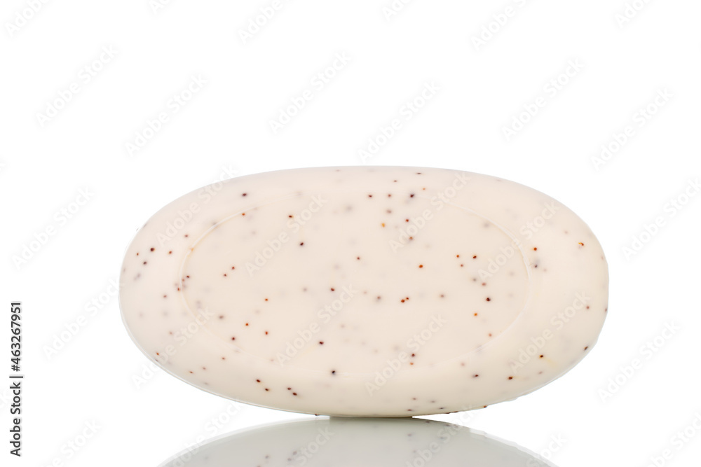 One fragrant bar of soap, close-up, isolated on white. One fragrant bar of soap, close-up, isolated on white.