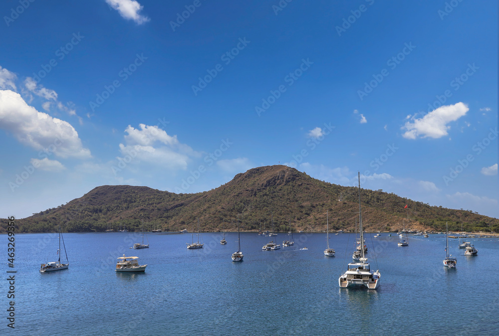 Boats and yachts in the bay of Datça Kovanlık Nature Park