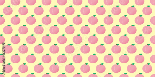 Peach illustration background. Seamless pattern.Vector. 桃のイラストパターン 背景素材