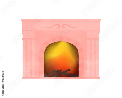 Illustration of a cute antique fireplace Pink Ver