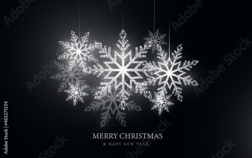 Christmas background. Abstract glowing snowflake mobile hanging. Vector illustration