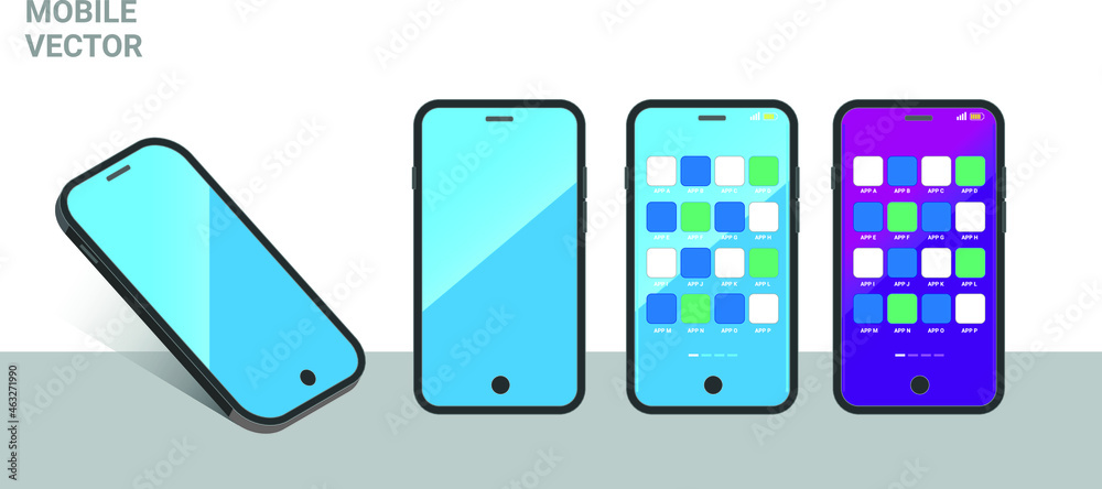 Mobile Mockup Vector in Light Blue and Purple Background, Perspective illustration Mobile Mockup Vector in Light Blue and Purple Background, Perspective illustration
