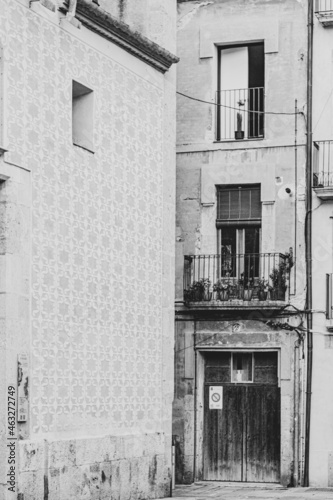 Casa y edificio vintage con textura y encanto blanco y negro