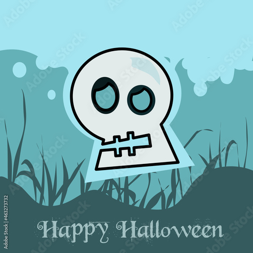 Urocza  czaszka w stylu komiksowym, Happy Halloween - karta,, ilustracja  wektorowa