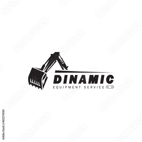 Excavator construction logo. Black Excavator Logo Element Heavy Equipment Work. Transportation Vehicle Mining. Usable for Excavators, Loader, Dozer, Roller, Crane, Dump truck Logos. Flat Vector Design