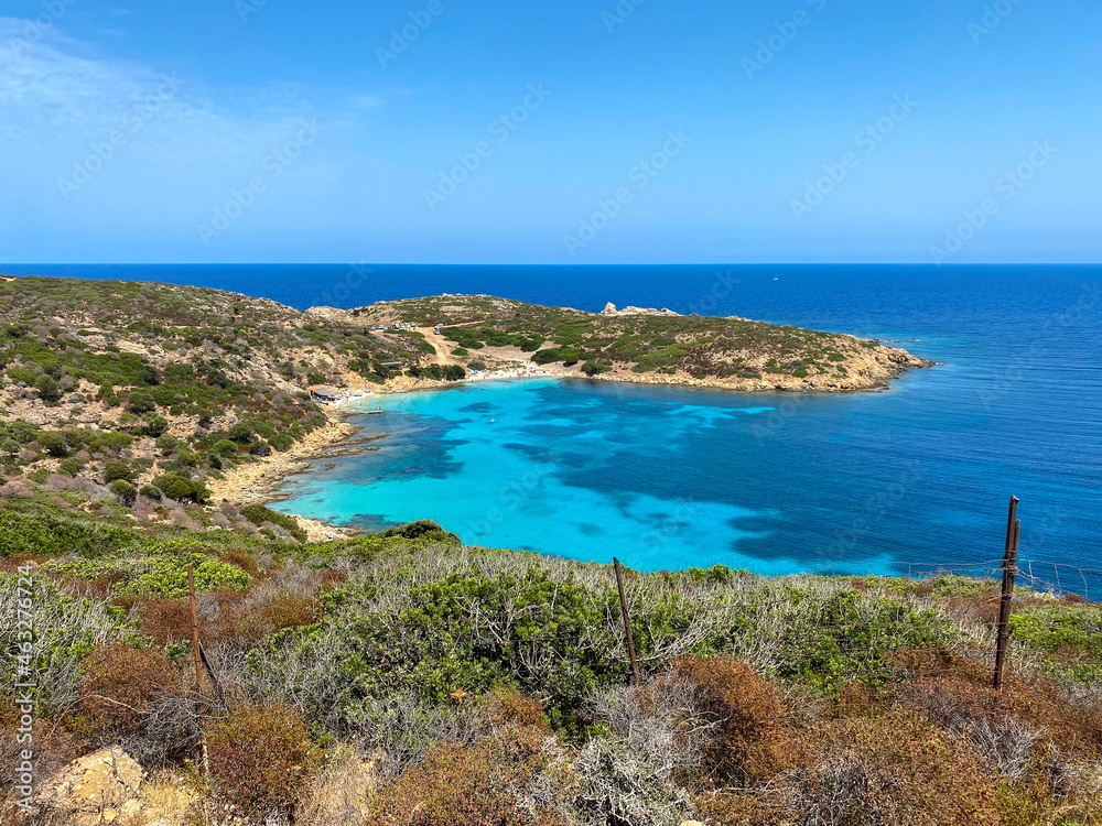 Cala D'Oliva at Asinara Island. Sardinia beach during summer, with turquoise paradise beach. Sardinian beach.