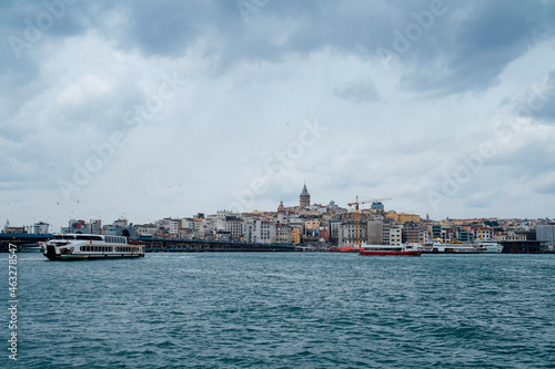 wide angle galata tower and sea of ​​marmara © BunyaminS
