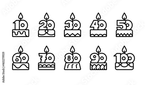 Anniversary badges, birthday cake, years label