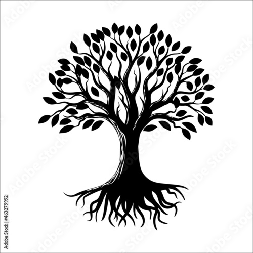 Modern, minimalist, black and white tree vector art illustration