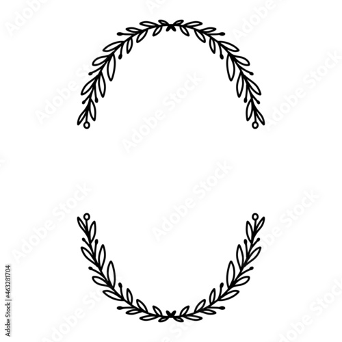 Vector hand drawn spring wreath isolated on white background. Outline willow branch. Doodle style. Floral frame