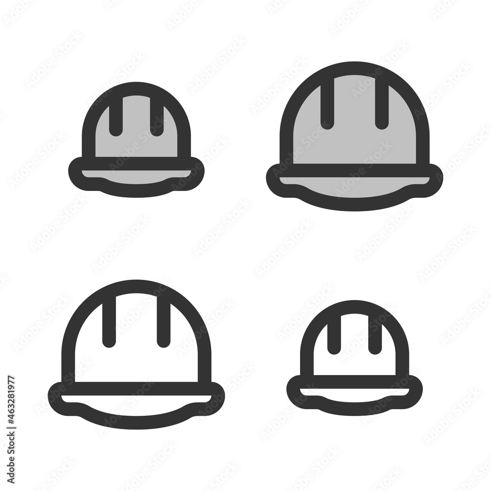 Fototapeta premium Pixel-perfect linear icon of construction safety helmet built on two base grids of 32x32 and 24x24 pixels. The original line weight is 2 pixels. In two-color and one-color versions. Editable strokes