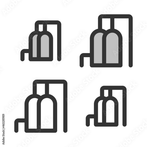 Pixel-perfect linear icon of gas-distribution station built on two base grids of 32x32 and 24x24 pixels. The initial base line weight is 2 pixels. In two-color and one-color versions. Editable strokes