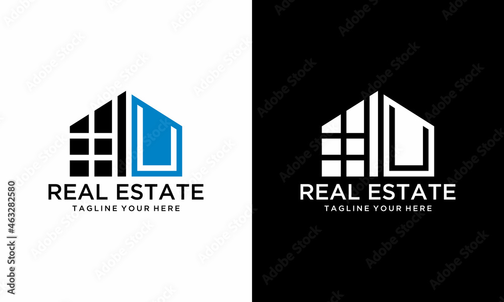 Logo design letter U in vector for construction, home, real estate, building, property. Minimal awesome trendy professional logo design template on a black and white background.