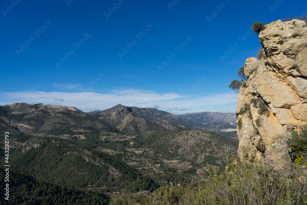 beautiful mediterranean mountain landscape limestone rocks and blue sky in Spain hike and relaxation in nature