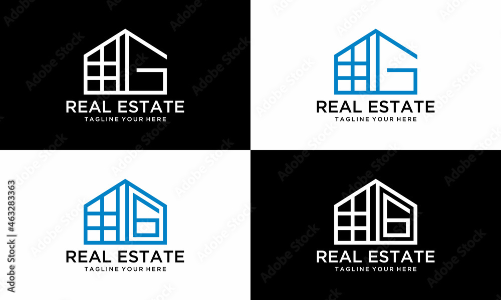 Logo design line art of letter G in vector for construction, home, real estate, building, property. Minimal awesome trendy professional logo design template on a black and white background.