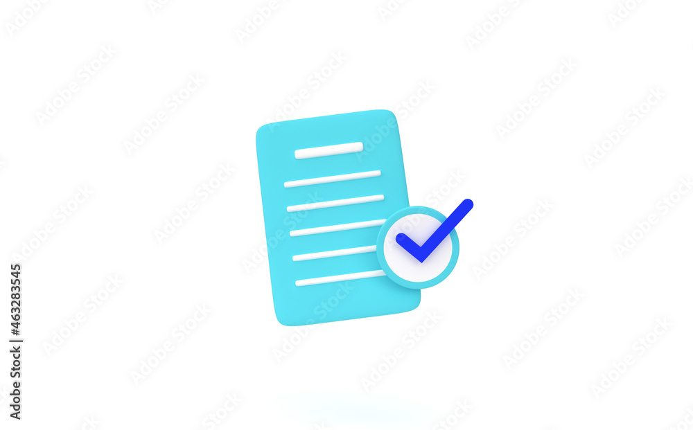 Documents with Check mark on isolate background, 3d rendering. Documents with Check mark on isolate background, 3d rendering.