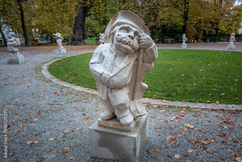 Dwarf Garden (Zwergerlgarten) - Dwarf with shovel representing month of june - 17th century statue - Salzburg, Austria photo