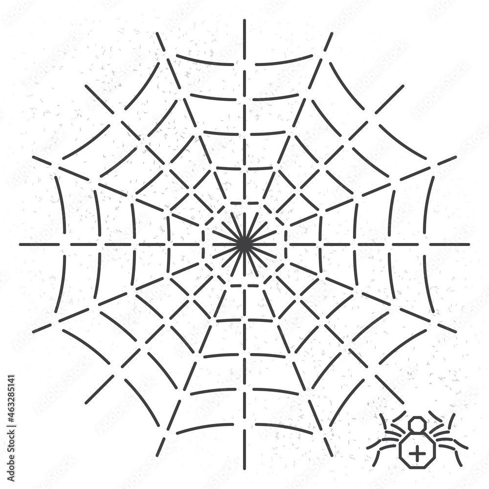 Obraz premium Spider and Octagon Shape Web Single Line Style Icon as Halloween Holidays Advertising Decoration Template - Black on White Background - Flat Graphic Design